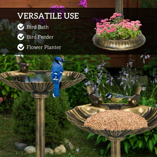 Outsunny 32 Antique Bird Bath With Pedestal Flower Planter Base