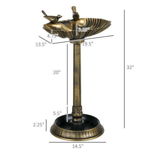 Outsunny 32 Antique Bird Bath With Pedestal Flower Planter Base